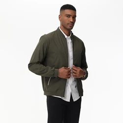 Spring Men's Casual Waterproof Jacket with Inner Pocket, Men's Streetwear Basic Thin Coat Baseball Collar Solid Jacket Outdoor