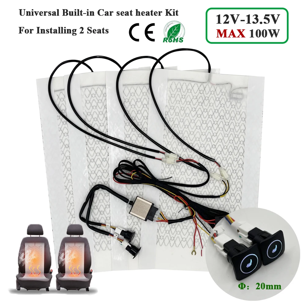 Universele Max 100 W Ingebouwde Autostoel Verwarming Kit Fit 2 Zetels met 12 V Koolstofvezel Verwarming Pads 3 Niveaus Schakelaar Systeem