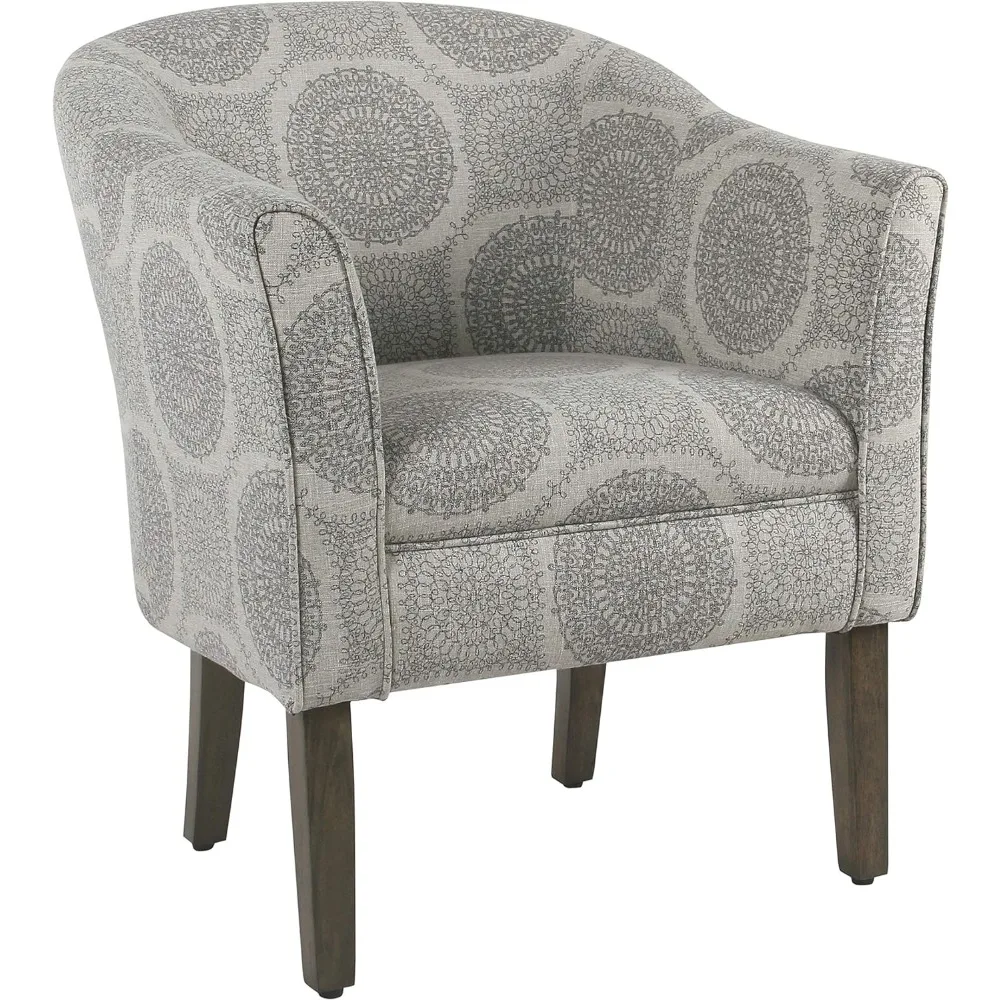 Barrel Shaped Accent Chair, Grey Medallion