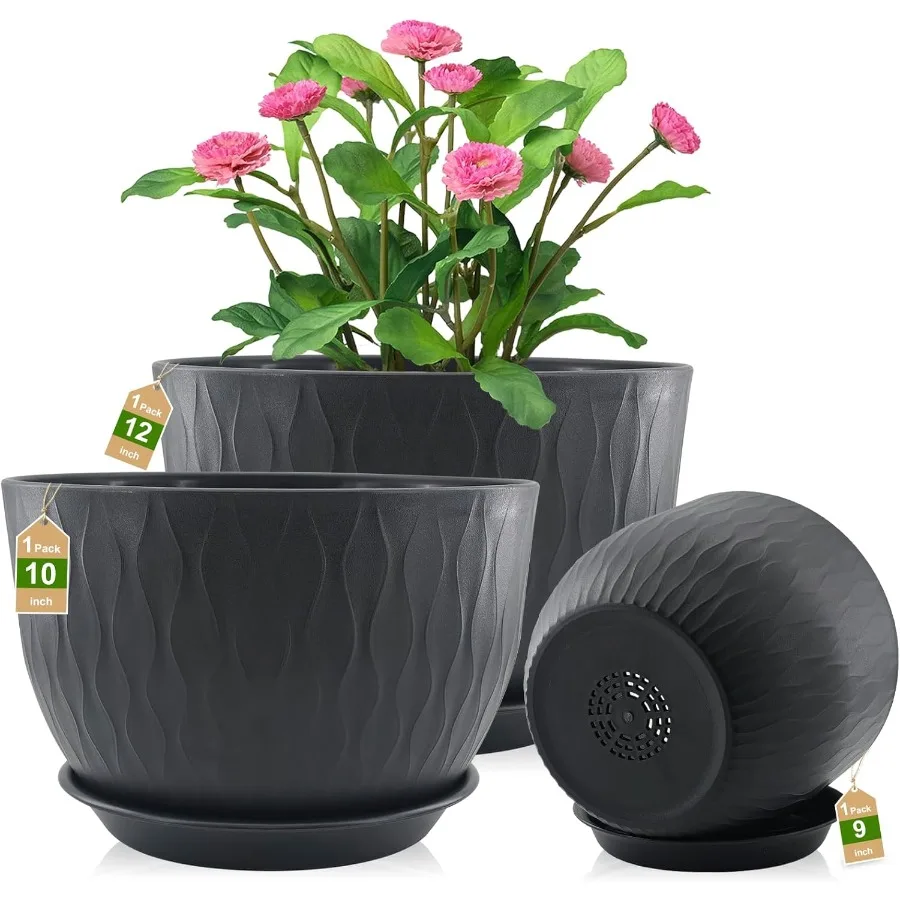 

12 10 9 Inch Planter Pots 3Pack Large Flower Pots for Indoor Outdoor Garden Plants Big Plant Pots with Multi Mesh Drainage Hole