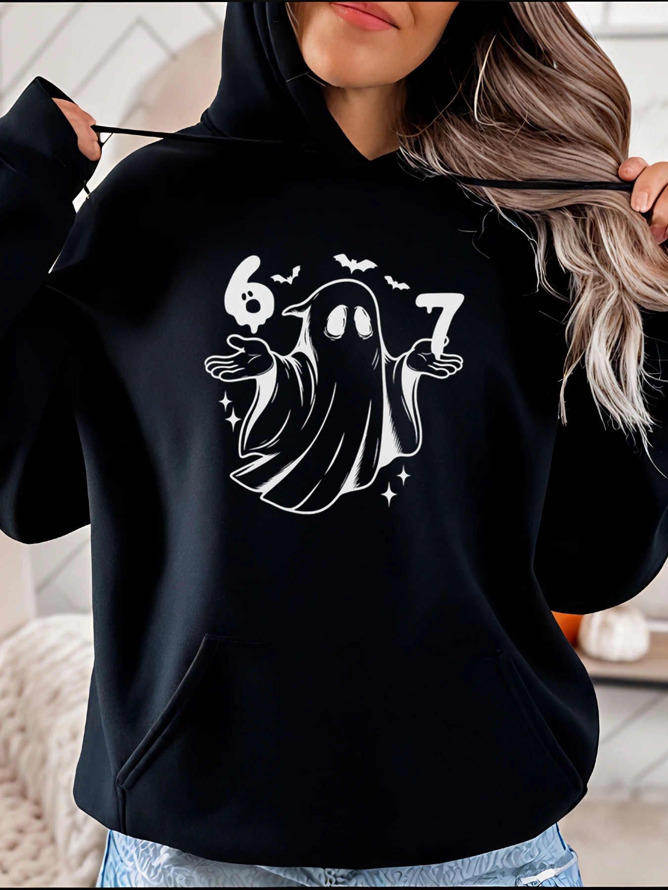 Felpa con cappuccio con stampa fantasma Costume di Halloween Felpa casual da donna Abito autunno inverno per donna