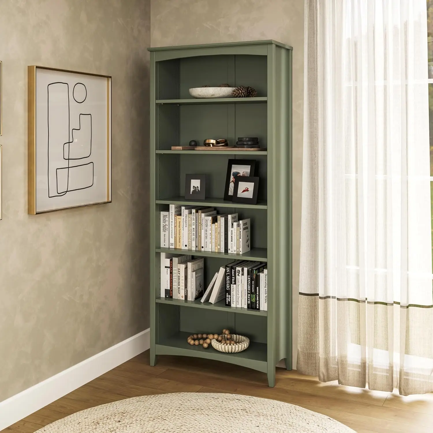 Shaker Style Solid Wood Bookcase Sage Green 72