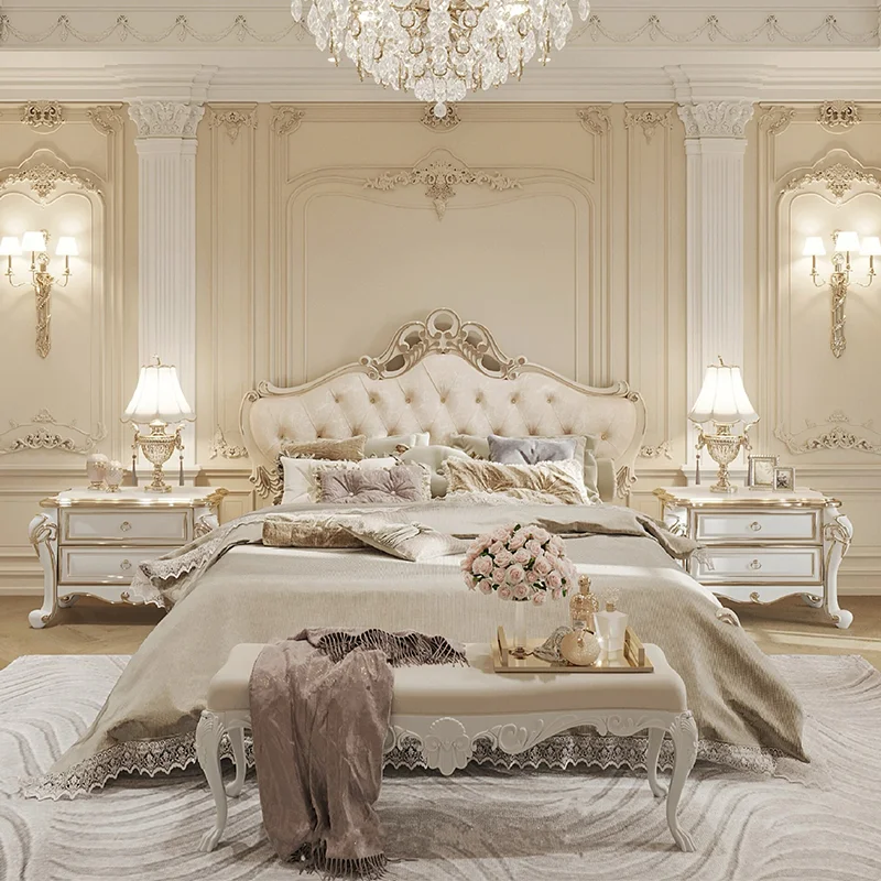 Base de Cama Doble de Lujo Europea, Diseño Tapizado, Base de Colchón Doble, Cama Individual, Muebles de Dormitorio de Madera
