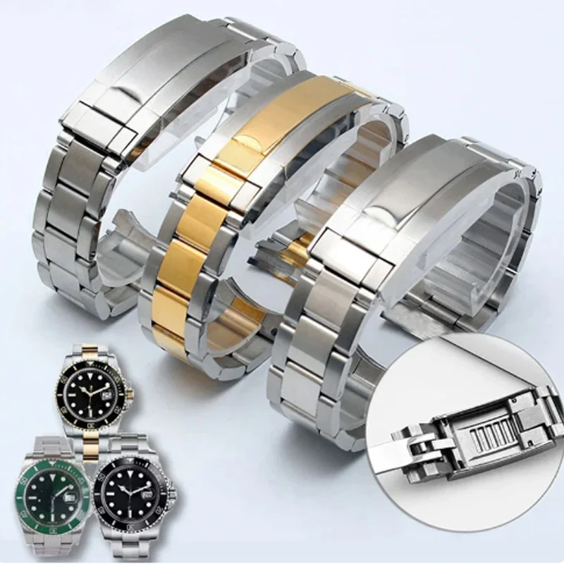 Watch Bracelet For Rolex SUBMARINER DAYTONA SUP GMT Men Fine-Tuning Pull Button Clasp Strap 904 Stainless Steel Watch Band 20mm