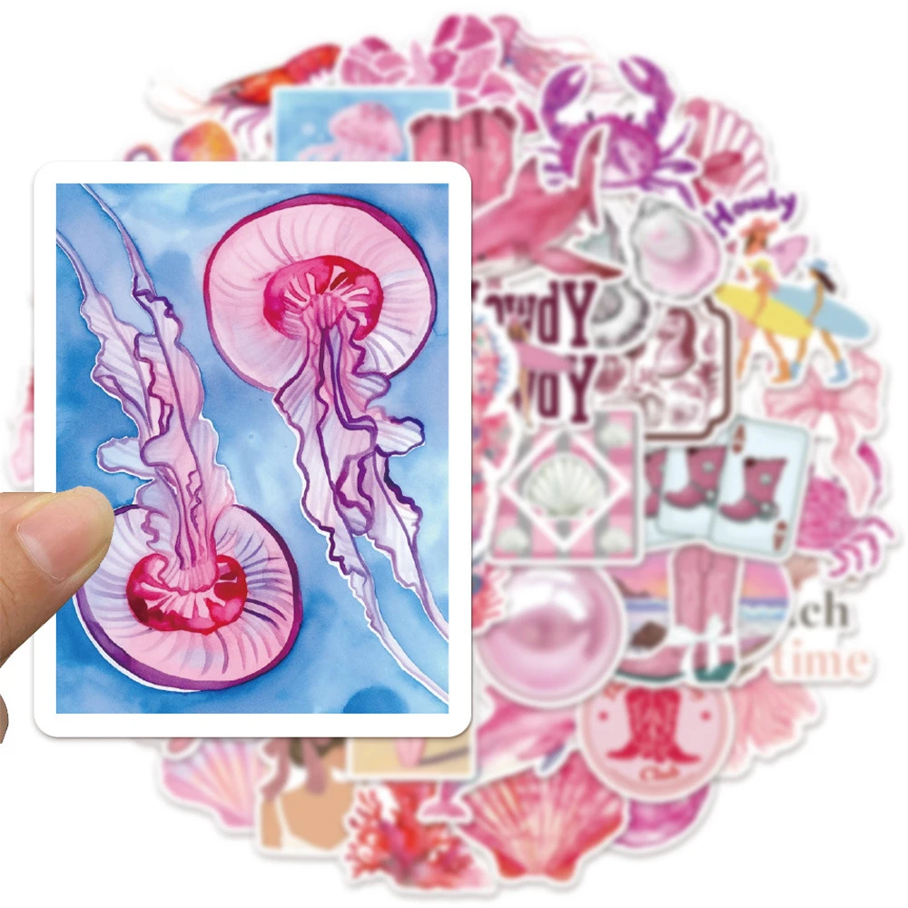 

10/30/50pcs Cute Pink Coastline Girl Aesthetic Stickers Decals DIY Fridge Phone Case Laptop Scrapbook Suitcase Cartoon Sticker