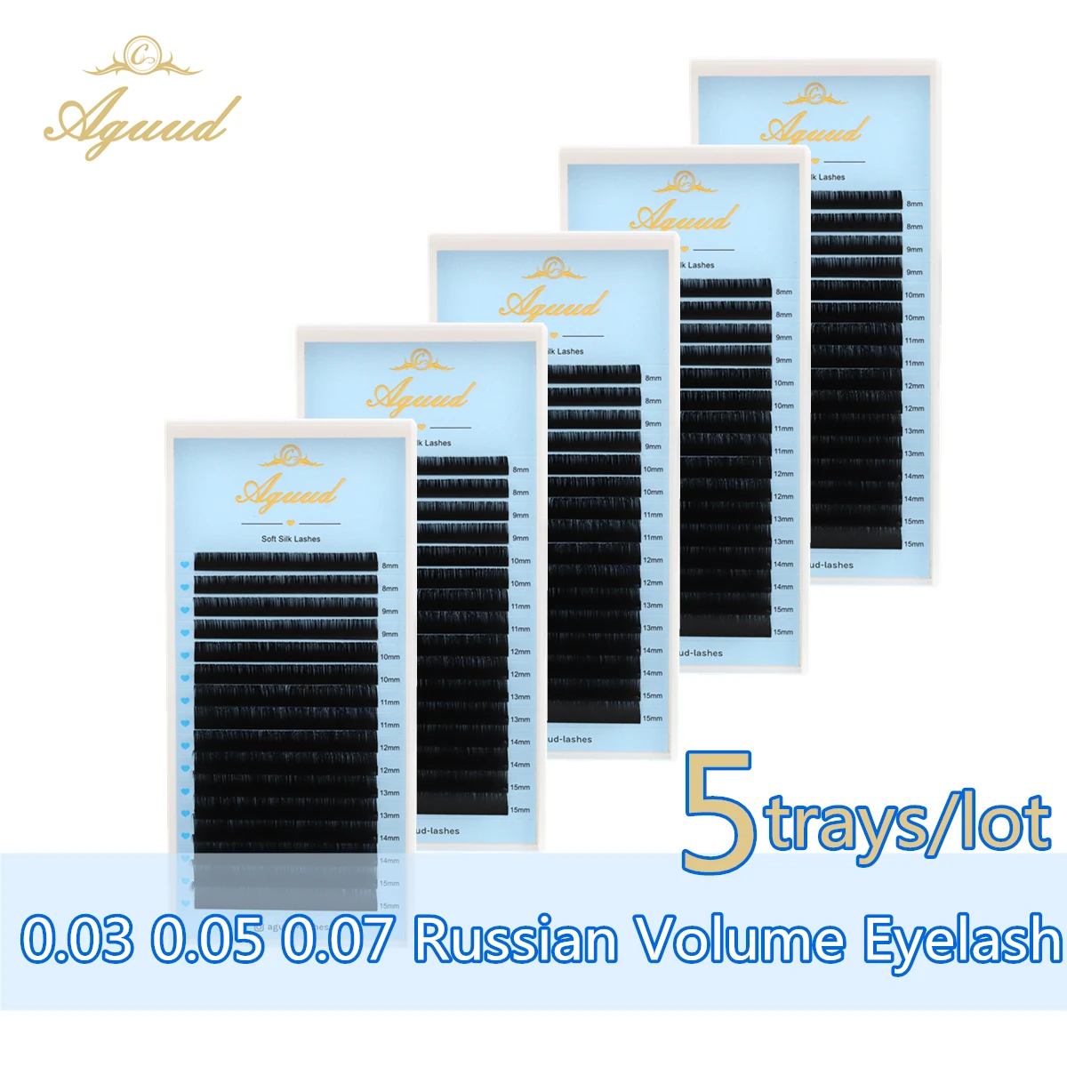 AGUUD 5 Trays/Lot 0.03 0.05 0.07 Russische Volumen-Wimpern Natürliche Weiche Nerz-Wimpernverlängerung J B C CC D Handgefertigt Einfach zu Fächernd