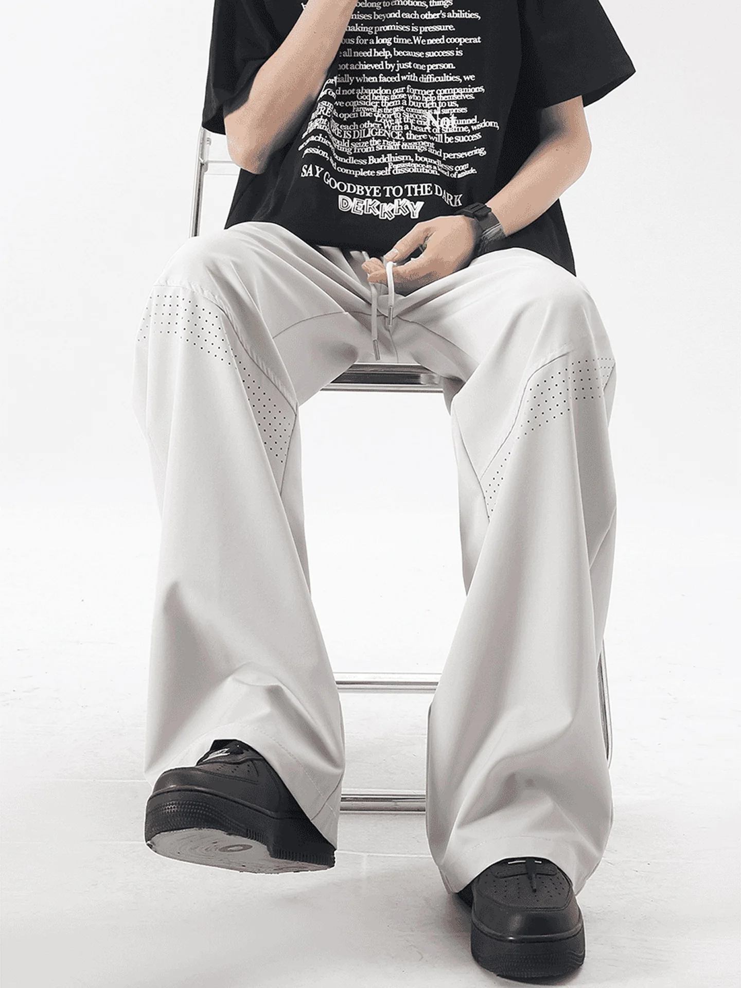 

American Sle Ice Silk Breathable Qui Dry Air Conditioning Pants Men's Summer Thin Laser Drilled Straight Leg Wide Leg Spo...