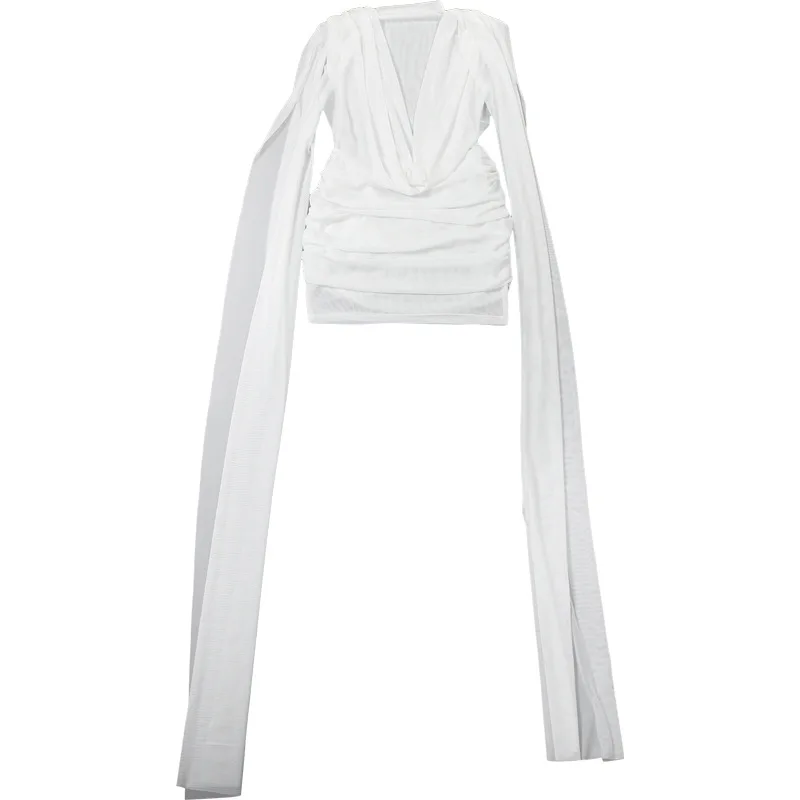 Europa-EUA. Transfronteiriça outono/inverno nova moda feminina semi-gola alta dupla camada assimétrica rede tule fita cintura-caneta