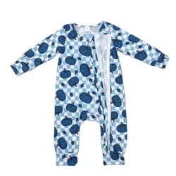 RTS Infant Boutique Wholesale Clothing Baby Girls Boys Pumpkin Blue Long Sleeve Rompers Holiday Winter Bamboo Boutique Sleepers