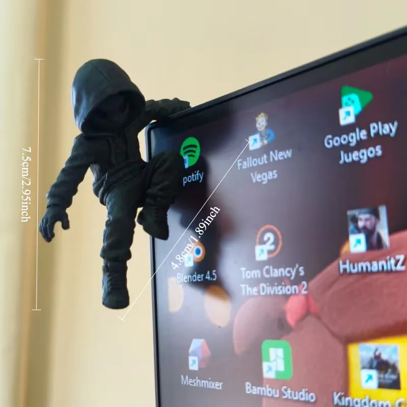 1/2 Piece Set of Black Hooded Rock Climber Figurine, 3D Printed Display Hanging Ornament, Matte Black Hooded Figure Display Sitting Posture Statue Ornament, Urban