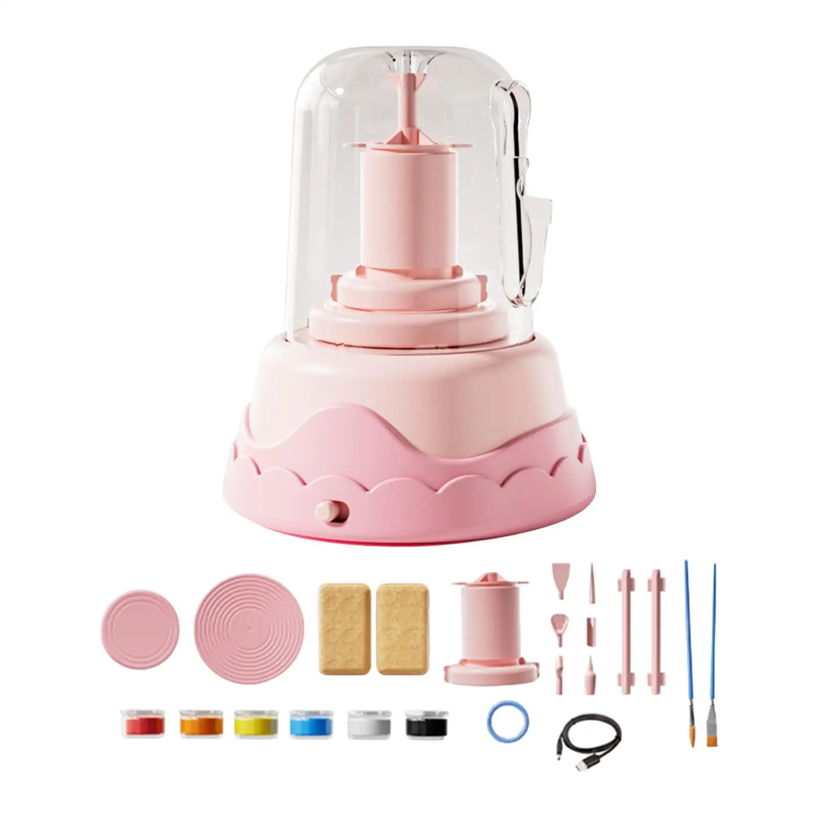 Electric Pottery Wheel Set for Kids Painting Kit Child Parent Interactive Toy Sculpting Clay Tools Pottery Making Artist Studio