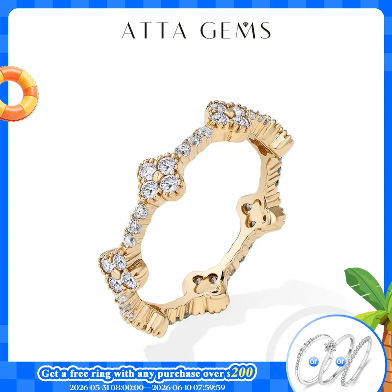 

ATTAGEMS Classic Eternity Pure Gold Rings D VVS1 Moissanite Ring for Women Solid 10K 14K 18K Gold Engagement Party Fine Jewelry