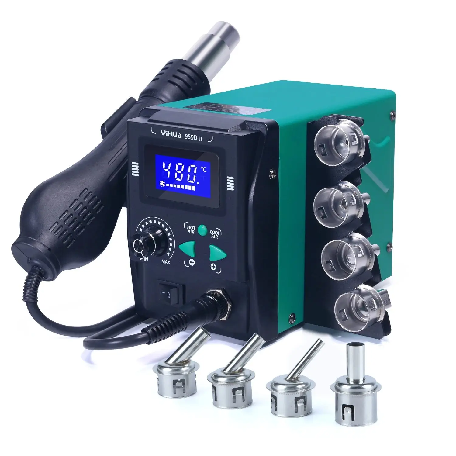 

YIHUA 959D-II 700W Hot Air Rework Station, Digital SMD BGA Soldering Station with Easy Plug-Pull Nozzles for Phone PCB Repair