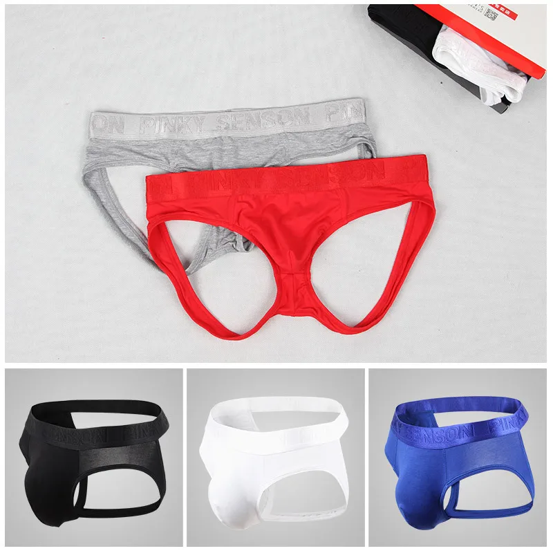 

Mens Double Pouch Underwear Modal Low Waist Thong Briefs Sexy U Convex Design Backless Underpants Solid Color Plus Size Comfort