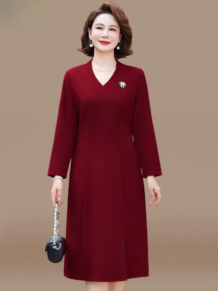 spring-faion-wedding-dr-midi-skirt-for-mommy-mid-aged-and-ly-women-pearl-embellied-loose-fit-polyester-fabric