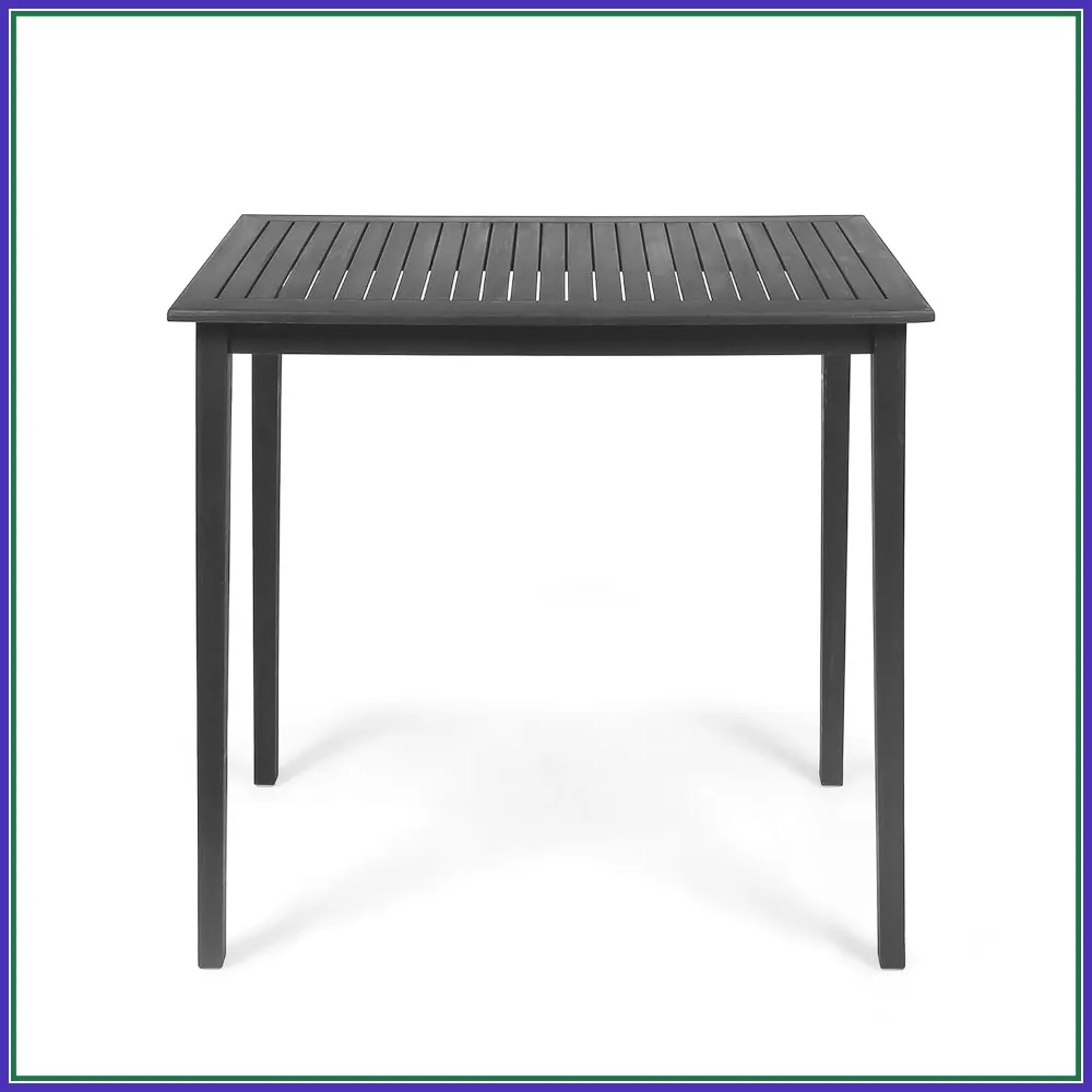 

Outdoor Acacia Wood Rectangle Bar Table, Dark Gray, Minimalist Design for Patio