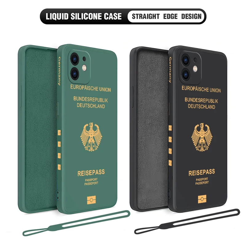 Germany Passport Cover Phone Case For iPhone 15 14 13 12 11 Pro Max Mini X XR XSMAX SE 8 7 6S Plus Soft Liquid Silicone Cover