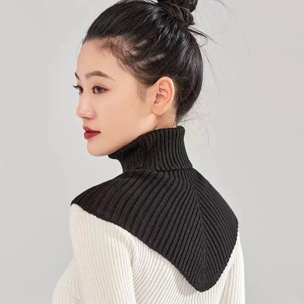 Picture 3: Plain Women Warm Turtleneck Neck Warmer Detachable Winter Windproof Scarf Women Winter Knitted Cotton False Collar Scarf