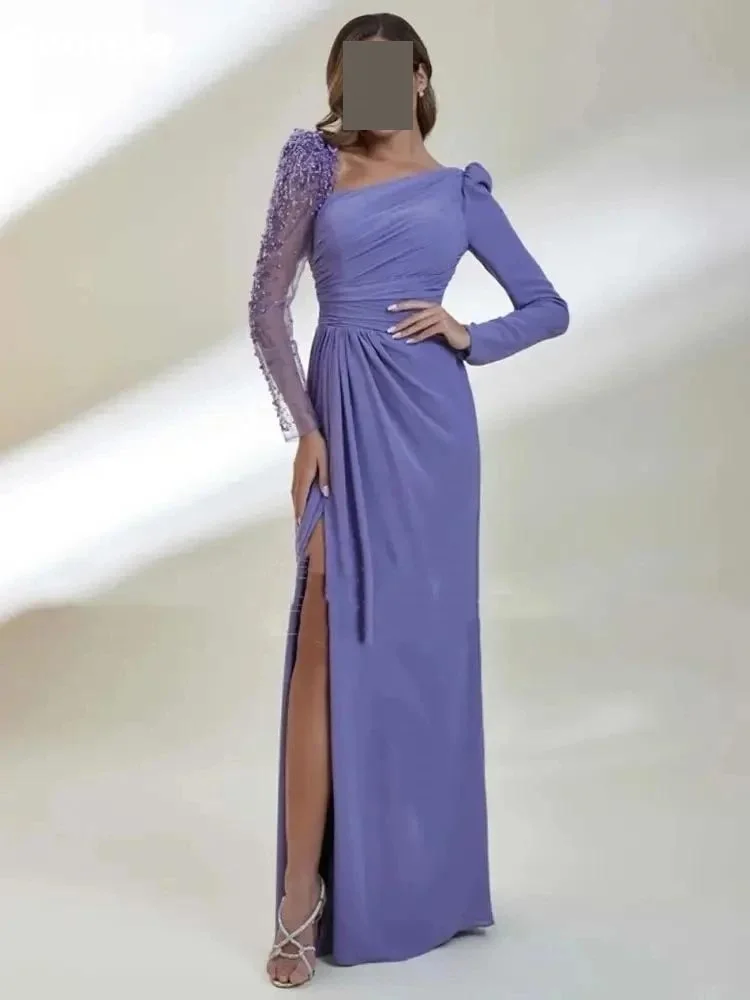 Aラインカスタマイズされたスクエアネック床長さの高級イブニングドレスマーメイドジッパーアップウェディングパーティードレスビーズVestidosデ