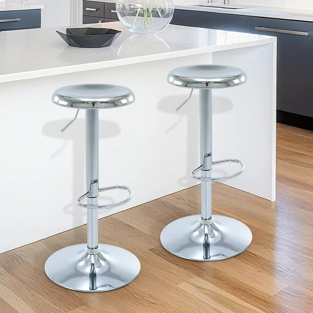 "Set Of 2 Adjustable Bar Stools - Swivel Airlift Metal Stools, Backless Counter Height"​