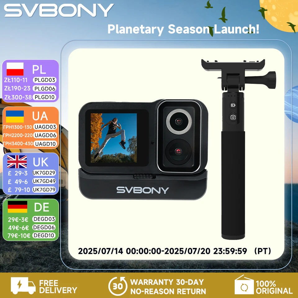 

Svbony SVGo Dual Lens Action Camera IPX8 Waterproof 4K30fps HD Lens & Nighttime Lens Shooting for Cycling Grip Charging Diving