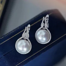 MeiBaPJ 925 Genuine Silver 12-13mm Big Natural Freshwater Pearl Stud Earrings Fine Wedding Jewelry for Women