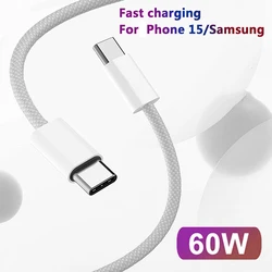 Usb C to Type C Mobile Phone Data Cable Fast Charging PD 60W Braided Charger Cable For phone 15 Android Samsung 1Pcs 2Pcs 3Pcs