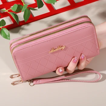 Zip Around Long Wallet, Women's Fashion Letter Detail Wristlet, Versatile Phone Wallet With Zipper Pocket