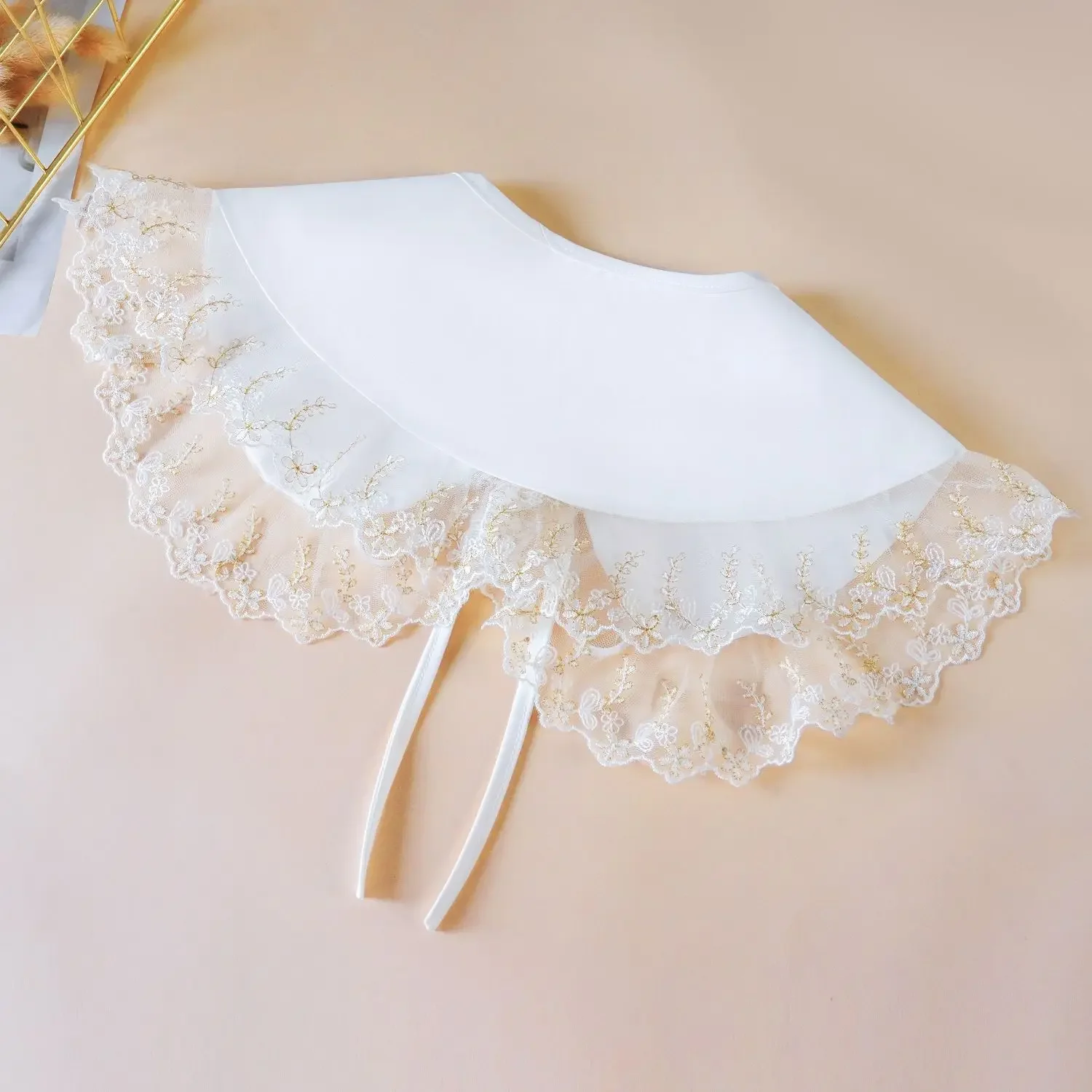 Layered Organza Embroidered Lace Shawl Collar Capelet Women Detachable Decorative Neckwear Spring Summer Versatile