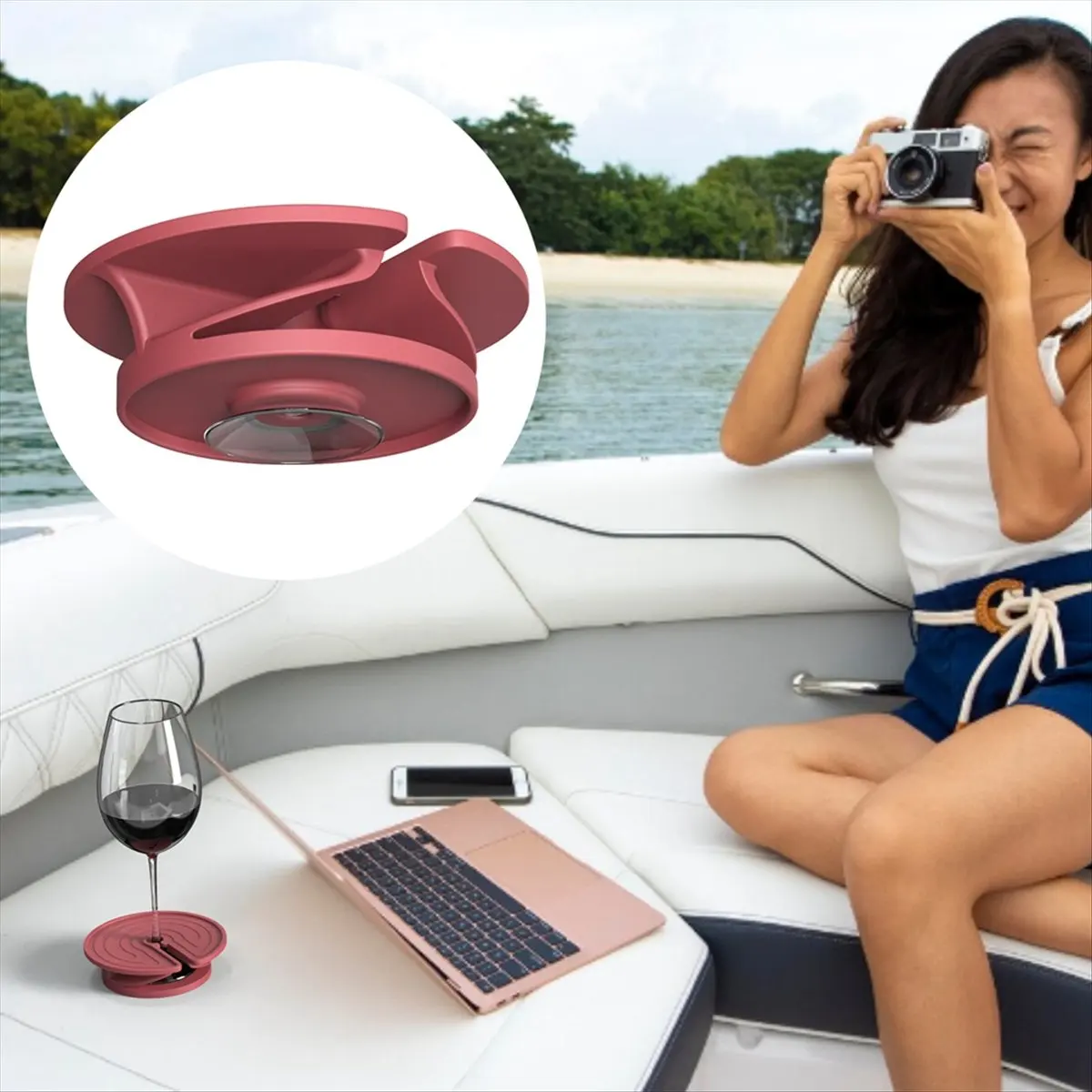 ABDD HOT  Outdoor Wine Coasters Glass Wine Cup Holder Outdoor Fixed Wine Cup Holder Boat Fishing Suction Cup Wine Cup Holder Bla