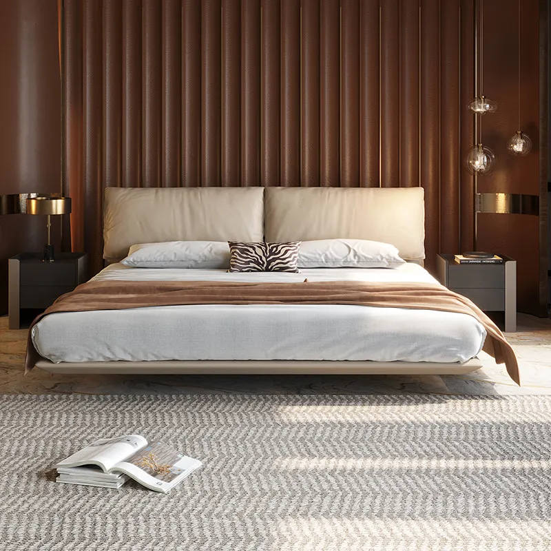 

#% Floating Leather Bed Italian Minimalist Modern High-End Master Bedroom Double Soft Upholstered Artistic Design Model F3061