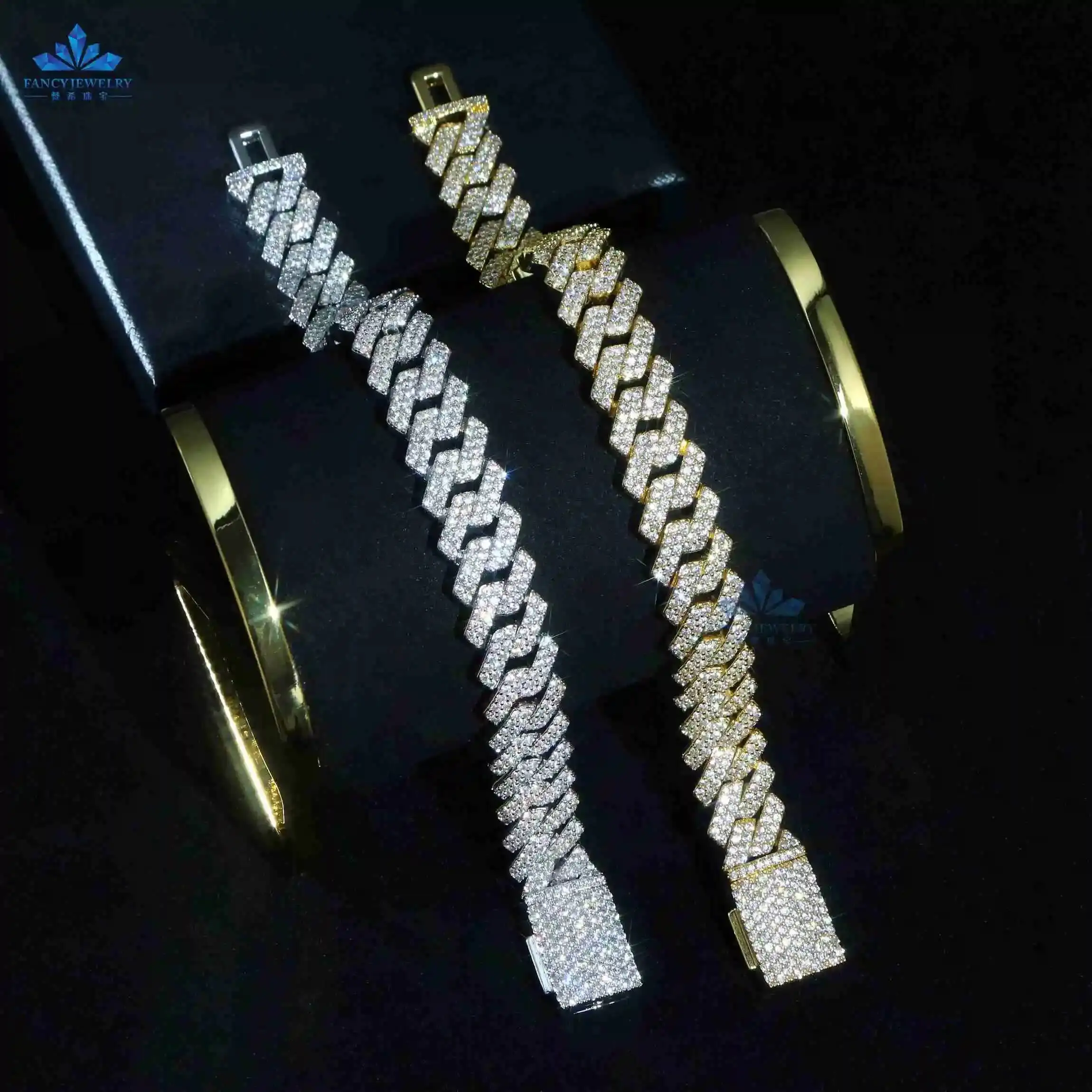 

Fashion High Quality Luxury 2 Rows Vvs Moissanite Cuban Chain 10mm 12mm Hip Hop 925 Sterling Silver Cuban Link Chain..