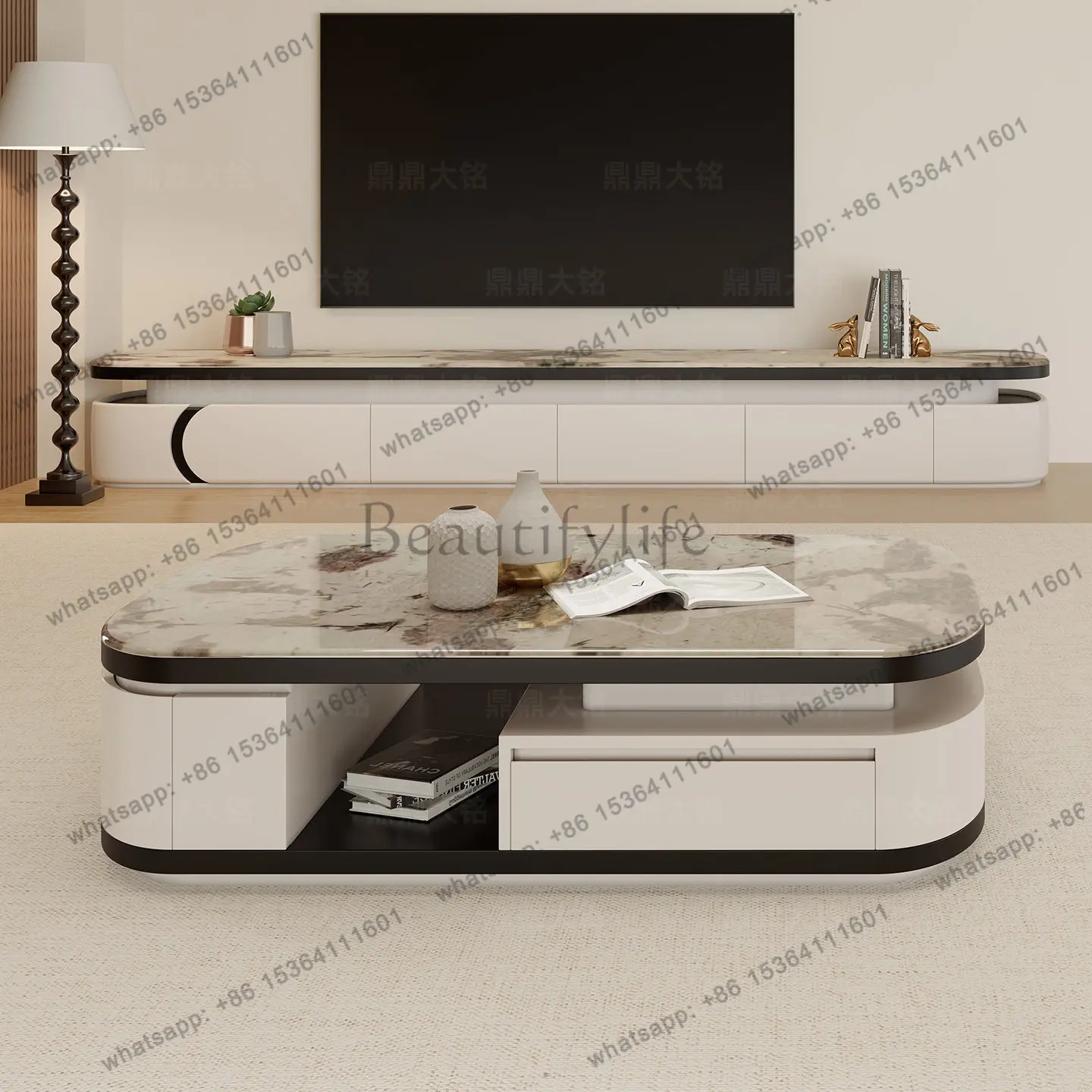 XX. Light luxury Italian microcrystalline stone coffee table Modern simple rock living room Home tea table