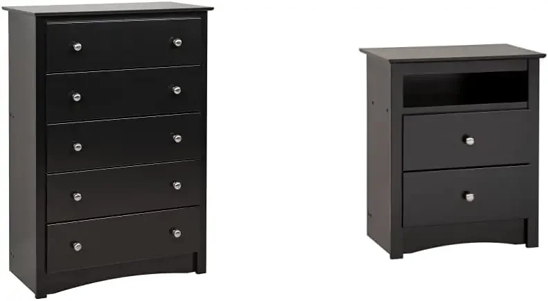 

5-Drawer Chest and Tall Nightstand, Black