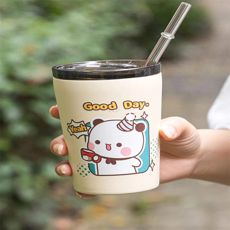 Cartoon Panda Yier Bubu Peripheral Cup With Lid 360ml 304 Stainless Steel Heat-Resistant Frosted Portable Drinking Glass Gift