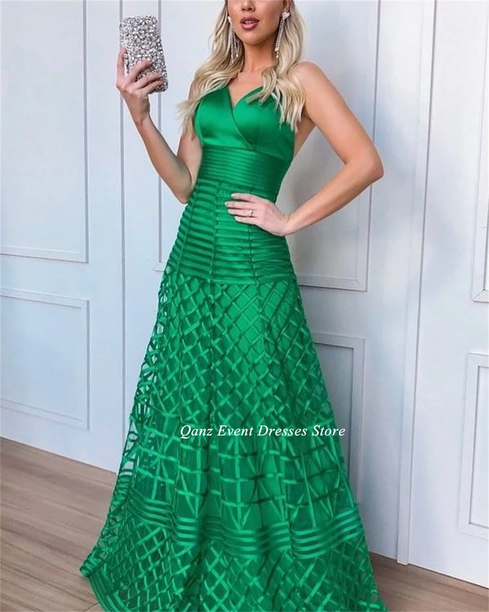 Qanz Green Prom Dresses Spaghetti Straps Long A Line Tulle Evening Dresses For Women Luxury Party Gown 2024 Customized