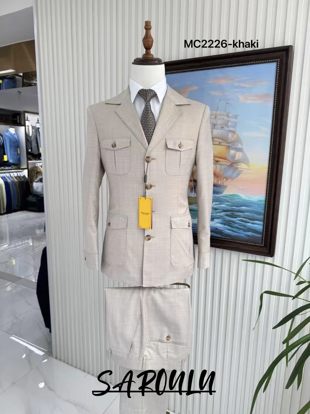 Men's Safari Suit 2-Piece Multi-Pocket Blazer Pants Set Casual Business Wedding Formal 7 Colors High Quality In Stock Tuxedo