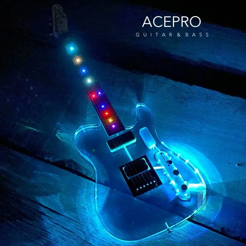 In Stock Acepro LED Lights Acrylic Electric Guitar, Body 11 Way Swtich Multicolor LEDs Can Choose Color, Fretboard Colorful LEDs