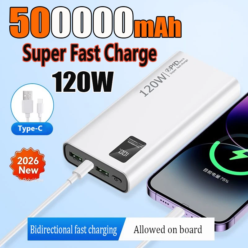

120 Вт Power Bank высокой емкости 50000 мАч Powerbank с быстрой зарядкой Портативное зарядное устройство для iPhone Samsung Huawei
