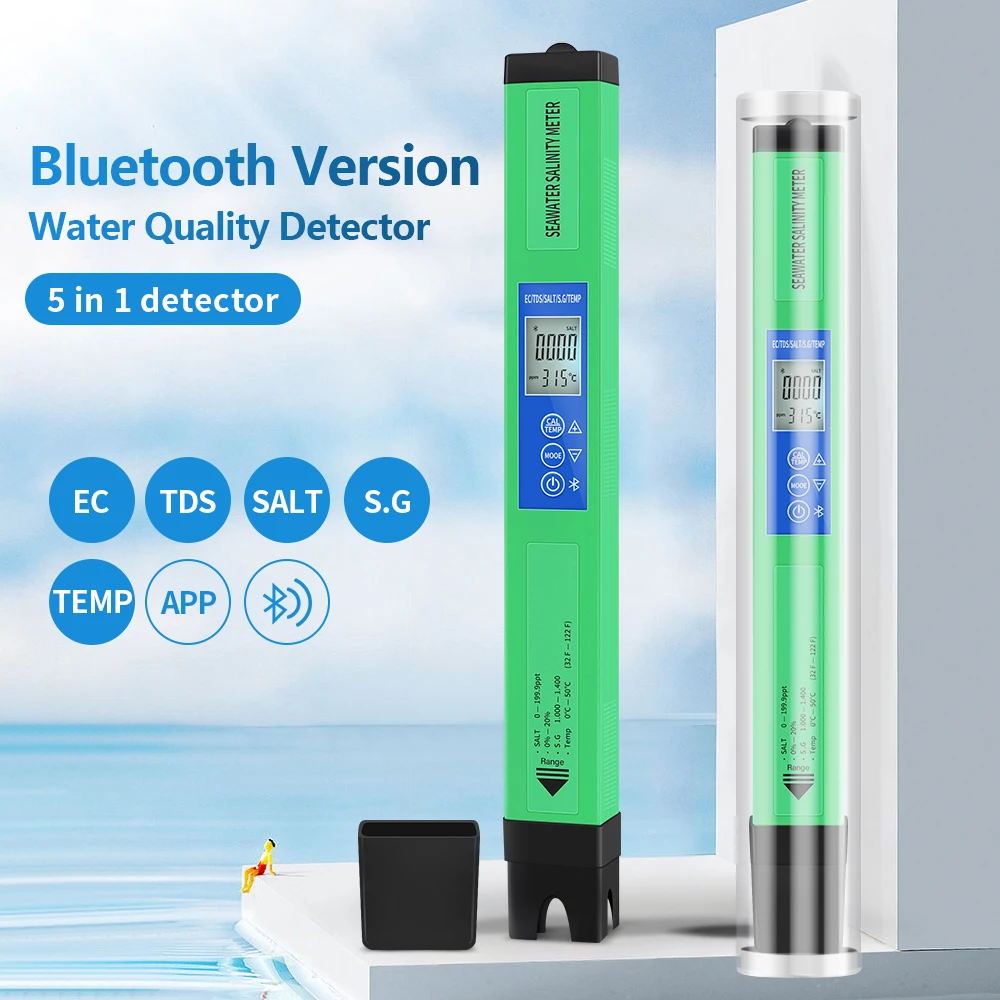 

5 in 1 Water Quality Tester Digital EC TDS SALT SG TEMP Detector Bluetooth APP Control for Drinking Laboratory Aquarium