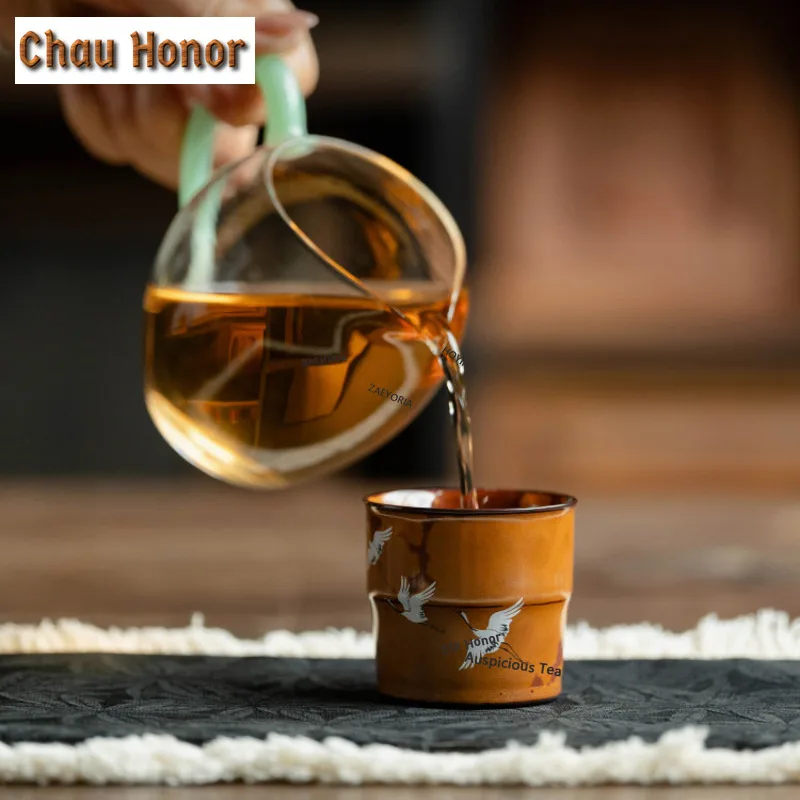 ZAEYORIA 90ml Kiln Fambe Red-crowned Crane Teacup Traditional Tea Bowl Cute Cup Tea-tasting Smelling Cup Jianzhan Master Tea Cha