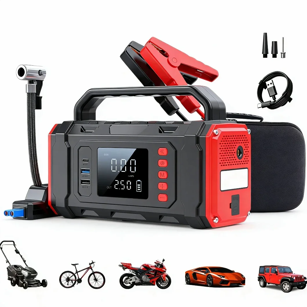5000A Peak Car Battery Starter with 150PSI Tire Inflator Pump Air Compressor 12V Car Battery Starter Power Bank