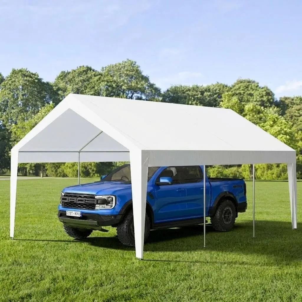 10x20 FT Heavy-Duty Carport Outdoor Shelter with Galvanized Steel Frame UV/Waterproof PE Cover for Car Truck SUV, Customized