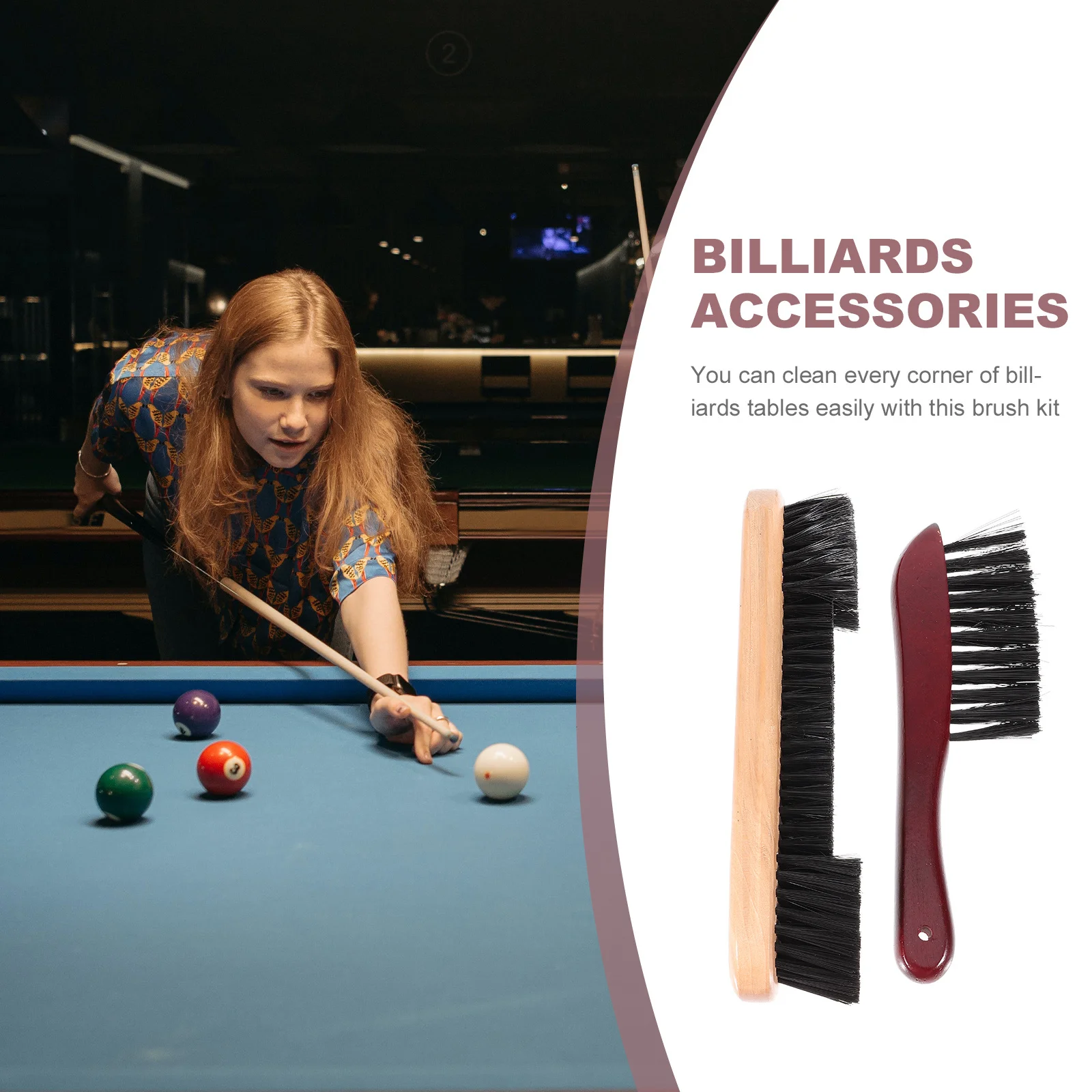 

2Pcs Pool Table Brush Wooden Billiards Cleaning Set Rail Cleaner Billiard Table Sweeper Essential Accessory for Club Home