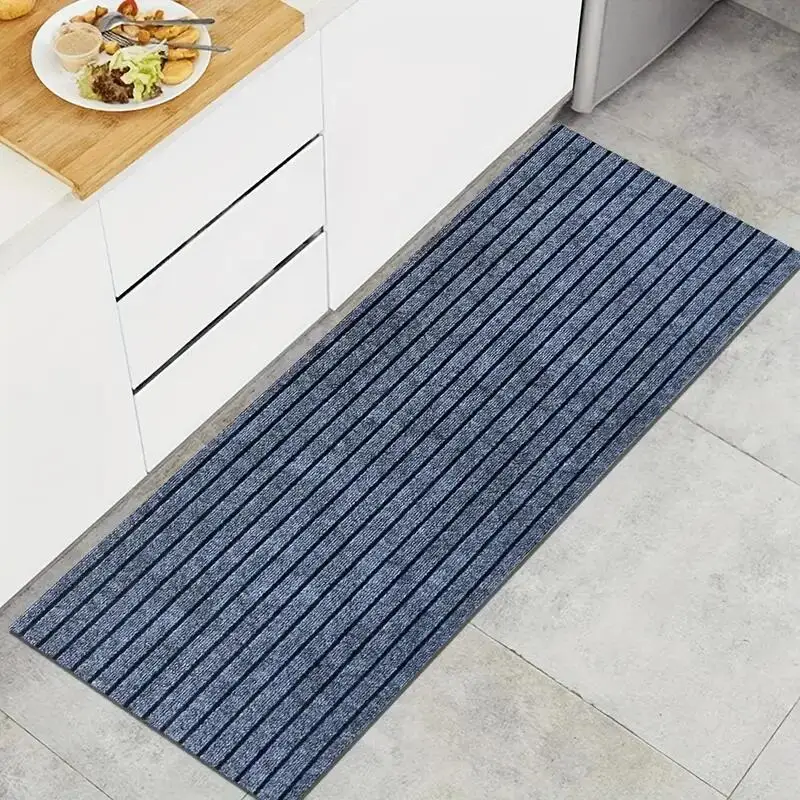 Oil resistant striped kitchen bathroom doormat, anti-skid rectangular entrance carpet, rubber backing, water absorbent doormat