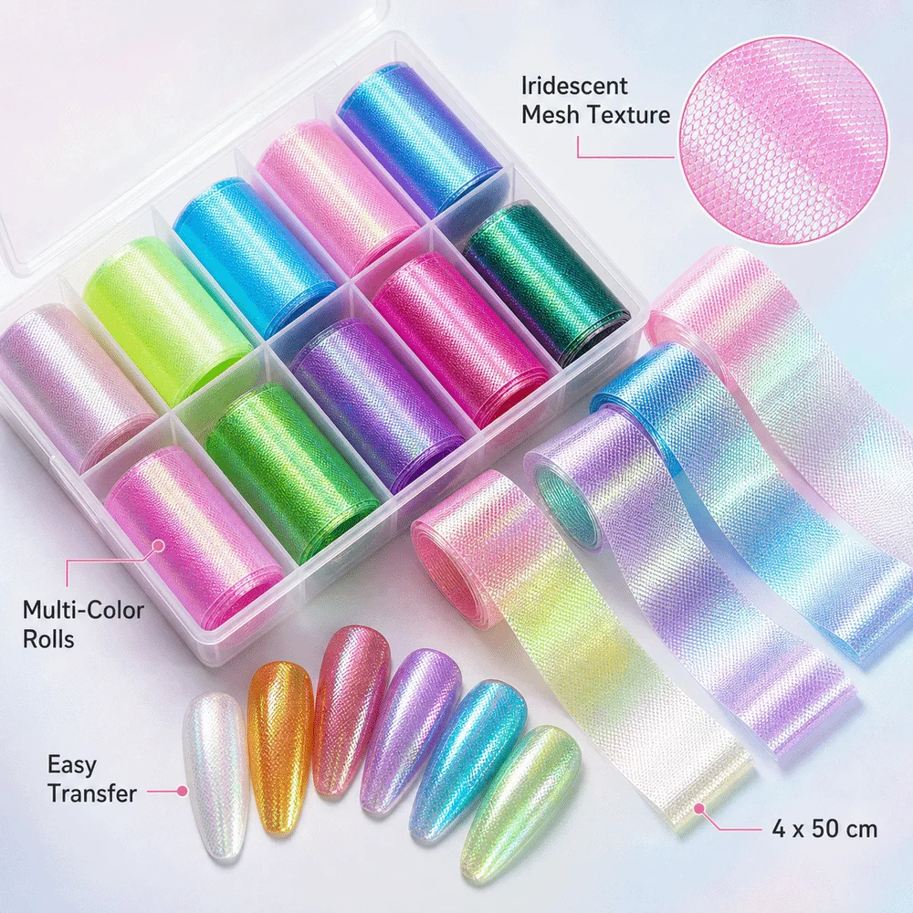 Professional Mermaid Scale Texture Nail Foils 3D Stereo Effect Soft ...
