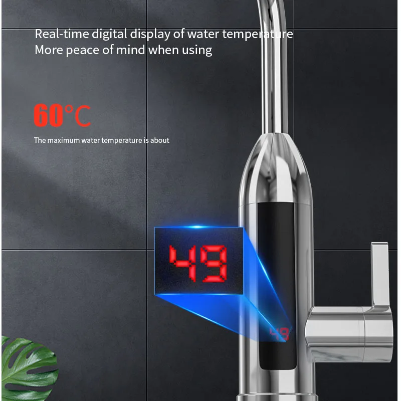 3000W Electric Water Heater Kitchen Faucet Faucet Hot Cold Water Dual-Use LCD Display Instant Heating Water Heater Water Taps