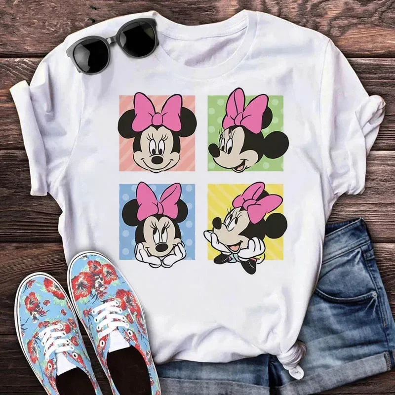 Mickey Minnie Mouse Disney T-shirts Women Funny Fashion Streetwear 2024 New Summer Short Sleeve T Shirt Female y2k Cloting Tops