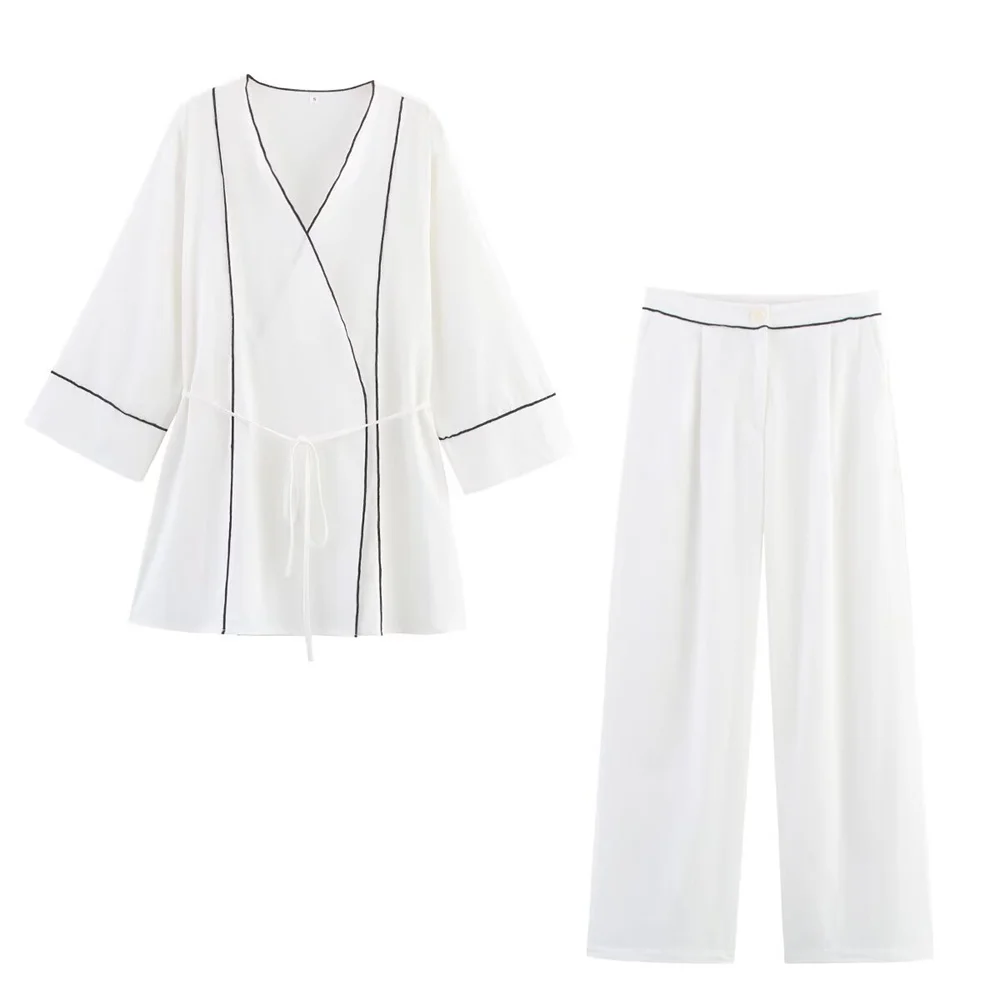 

Новая летняя женская одежда, асимметричный дизайн, двубортная куртка с длинными рукавами, широкие брюки