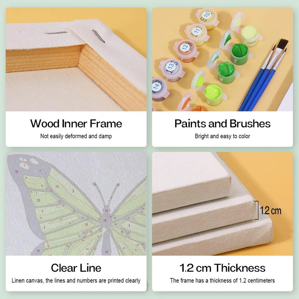 6パック カラーバイナンバー ペイントキット 筆とアクリル絵の具付き DIY アクリル油絵 カラーバイナンバーキット 初心者向け